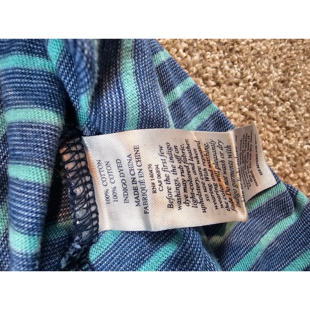 Faherty Brand Mens Large Indigo Dyed Striped Short Sleeve Polo Shirt Blue Green - Picture 15 of 15